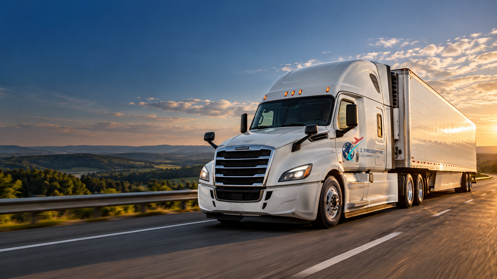 Illustrative UZ Freight branded semi truck on a highway